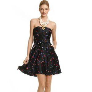 Halston Heritage 100% Silk Black Confetti Polka Dot Strapless Mini Dress Size 8